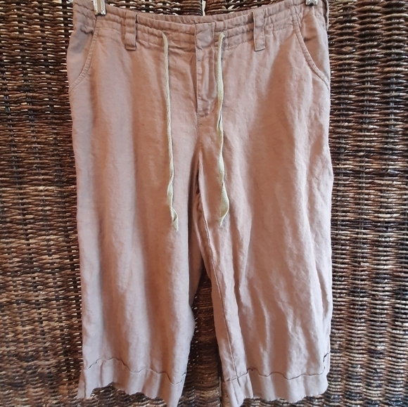 London Jean Chino 100% Linen Cropped Pants Lagenlook Coastal - Picture 1 of 10